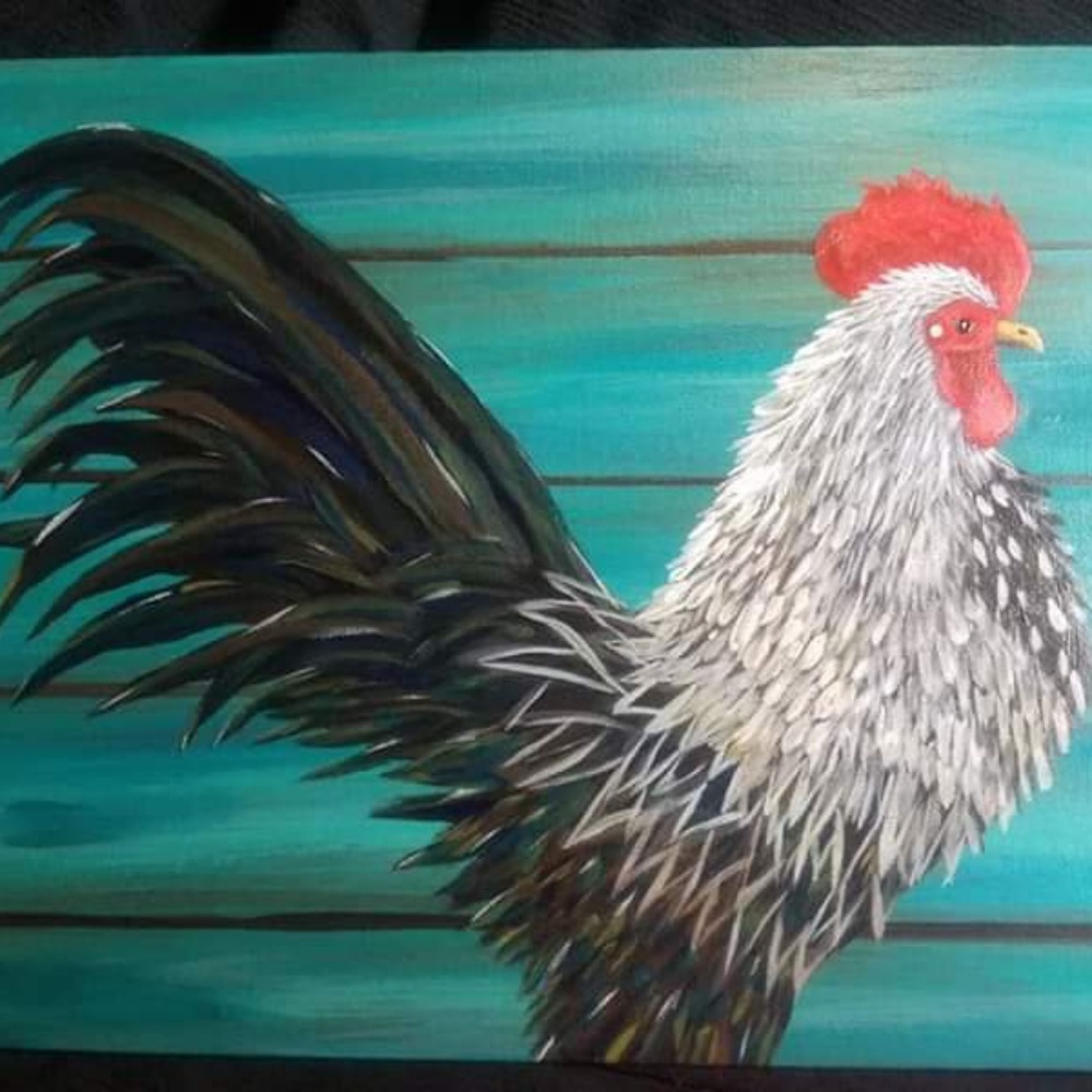 SOLD Mr. Rooster Hand Painted Original Painting - Picture 2 of 2